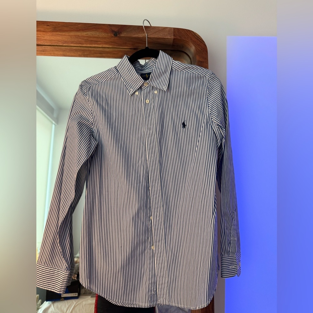 Polo button down blue striped